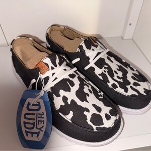 Hey Dude Black and White Cow Pattern